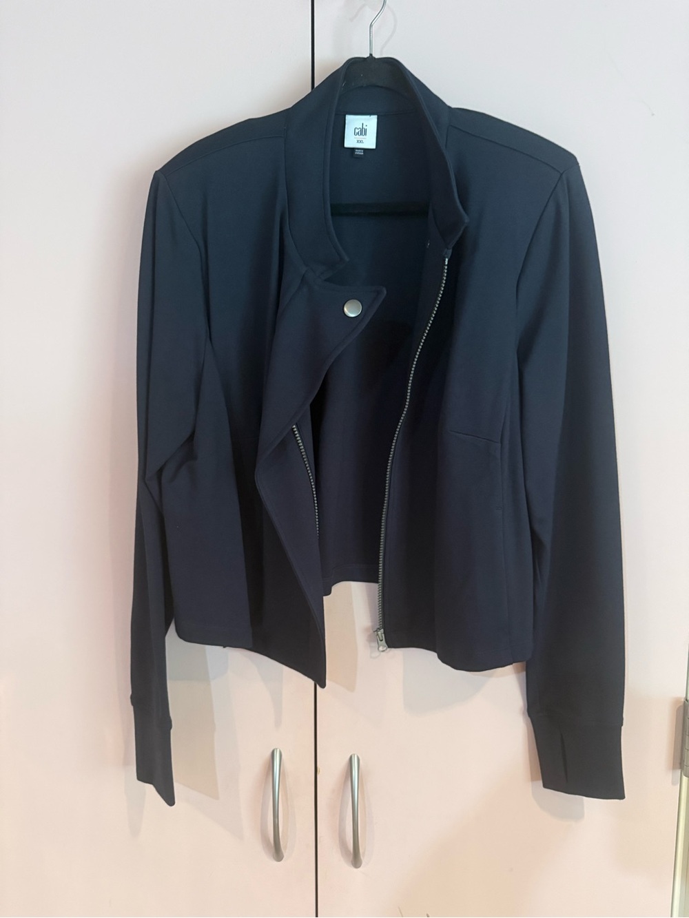 CAbi Admiral Jacket Navy Ponte Zip-Front Moto-Style Jacket XXL